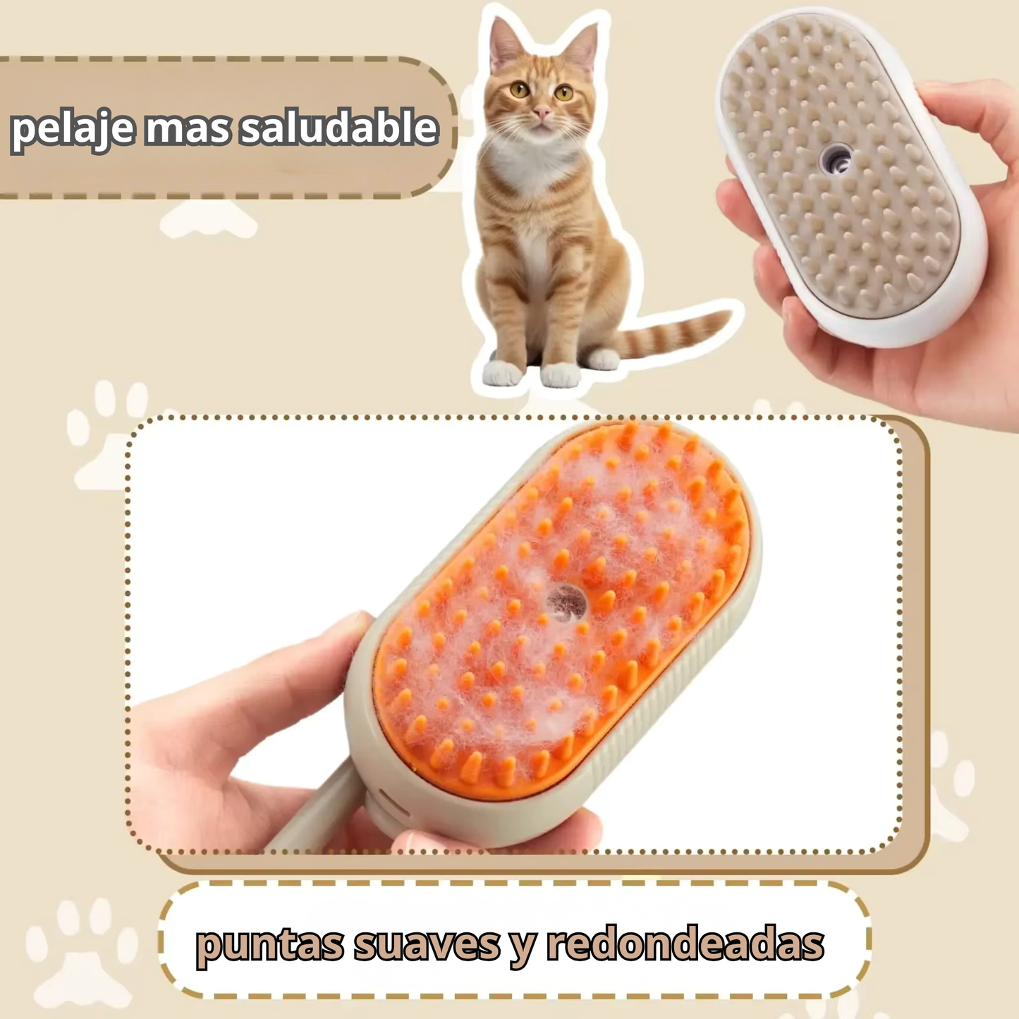 Cepillo de masaje con spray para mascotas 3 en 1